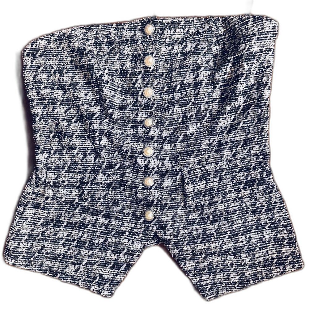 NWT Good Luck Gem Tweed Strapless Contemporary Glam Tailored Corset Fitted Top M